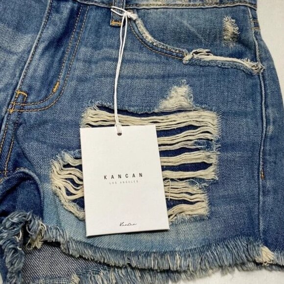Kancan Women's 3/25 Jean Shorts Blue Super Distressed High Rise Denim NWT - Picture 8 of 14
